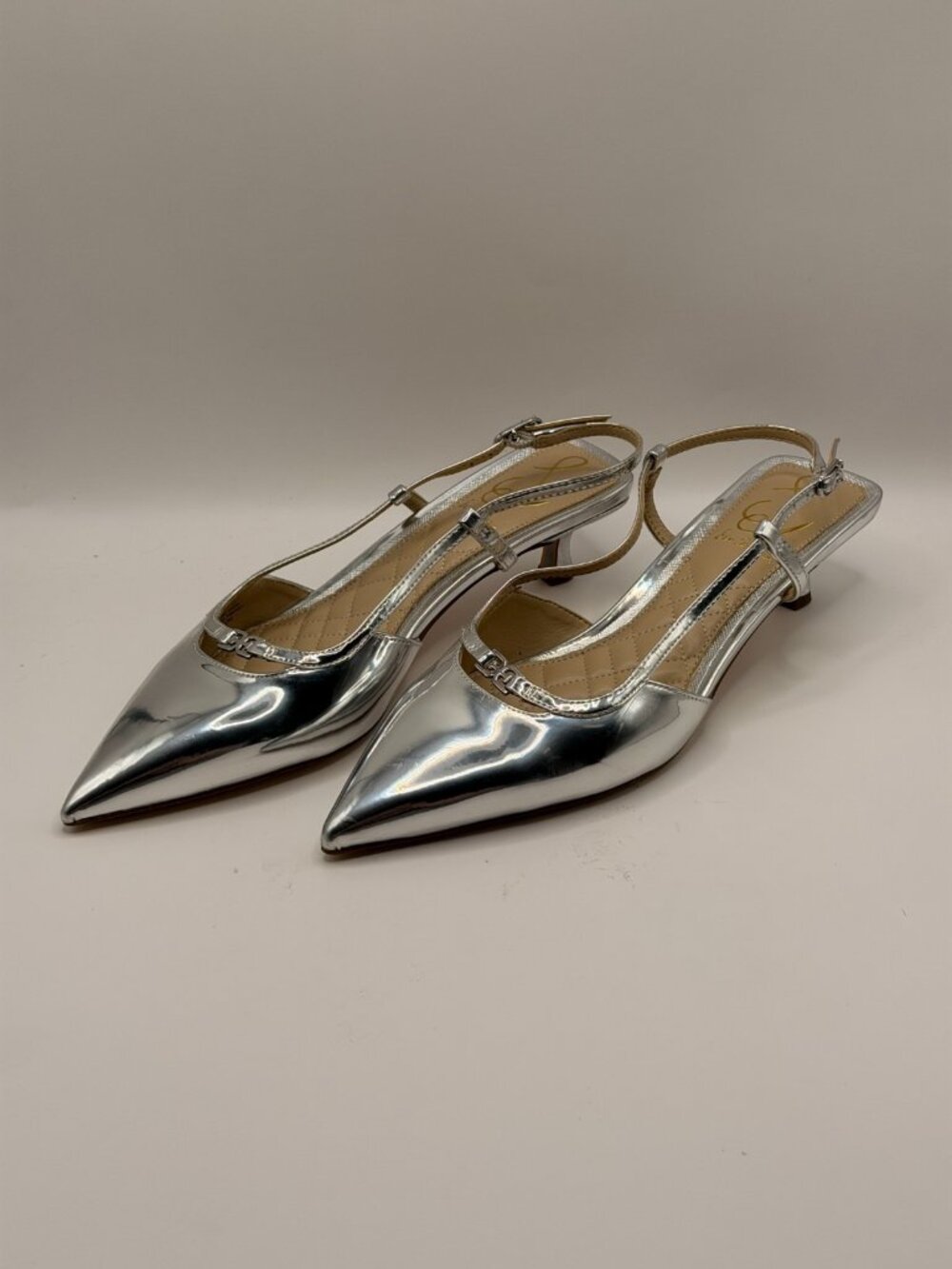 Sam Edelman Toni Silver Pointy Toe Kitten Heel Slingback Sz 7